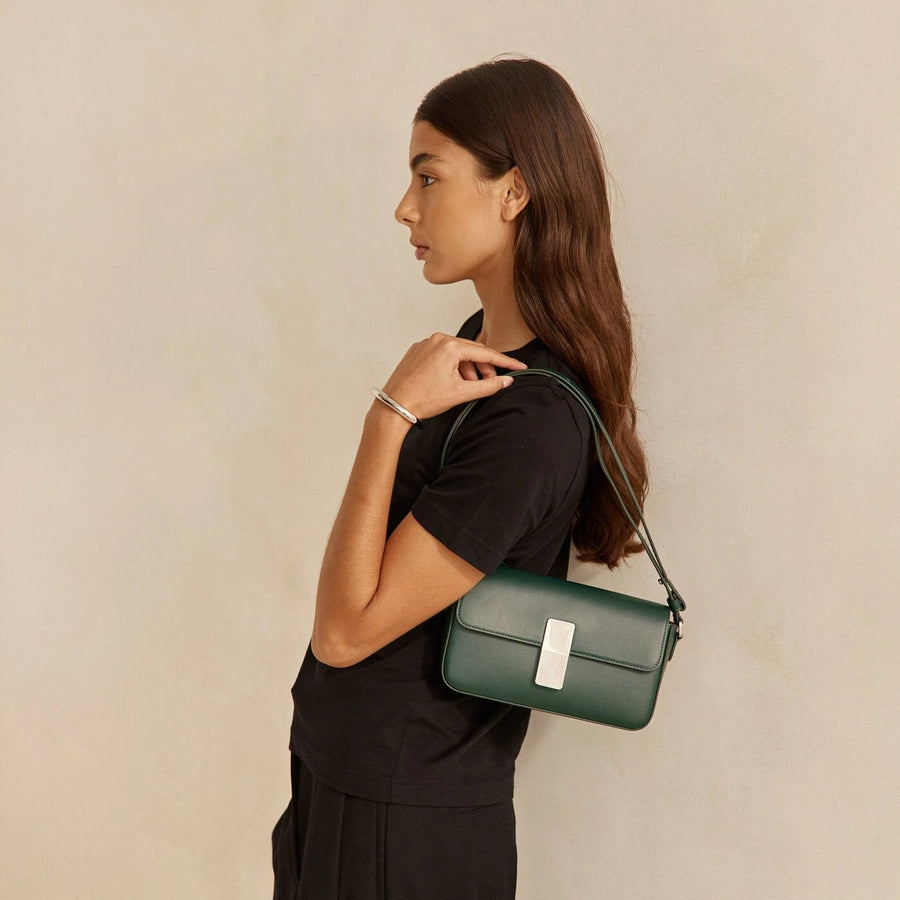 Monceau Baguette Silver Edition - Cuir Box vert Forêt Ateliers Auguste